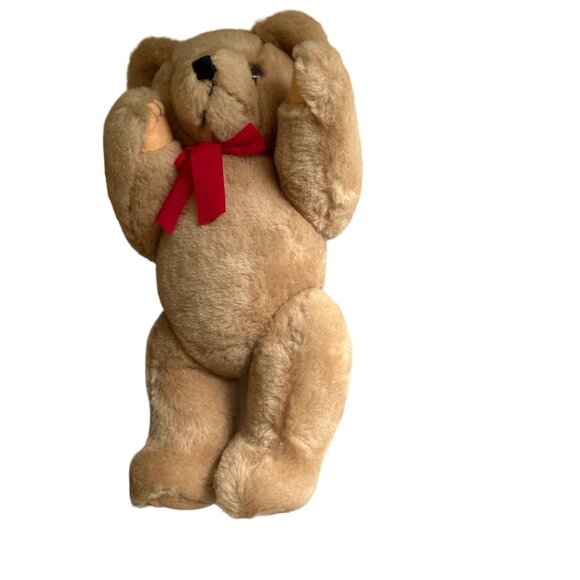 Vintage Lillian Vernon 100% Wool Teddy Bear W/ Red Scarf & Hat Set Shang… - Picture 8 of 9